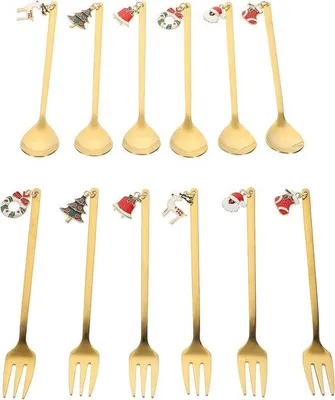 Image de Couverts de Noël argentés, lot de 12 pièces - Couverts de Noël pour les vacances et la maison - Couverts de service en acier inoxydable avec ensemble de couverts