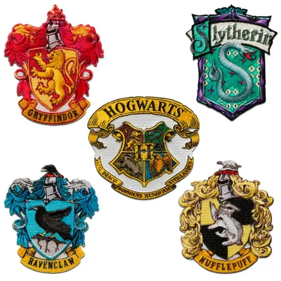 Produktbild von Harry Potter © Set 5 Stück Logo Gryffindor Slytherin Hogwarts - Aufnäher, Bügelbild, Aufbügler, Applikationen, Patches, Flicken