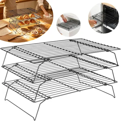 Produktbild von 3-Lagiges Abkühlgitter, Stapelbar, Kuchengitter Auskühlgitter, Brot Backen Zubehör für Kuchen, Grillen, Kekse & Plätzchen