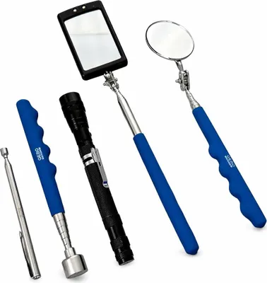 Immagine prodotto di Set 5 attrezzi ispezione e recupero oggetti auto, specchio di ispezione telescopico,con luce LED, manico telescopico per angolo visione extra, magnetico pickup Gebo Tools