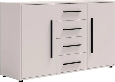 Produktbild von Wohnzimmer Sideboard mit 150 cm Breite, Beige mit schwarzen Griffen, mit 2 Türen & 4 Schubladen - MOLLERUSA-132