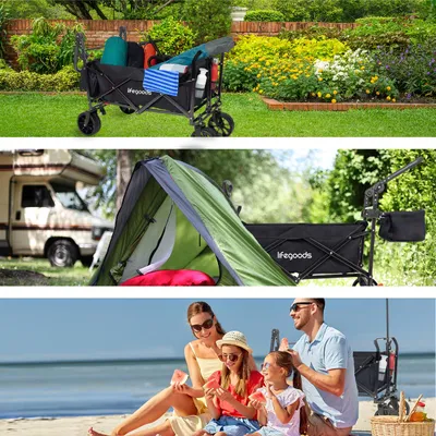 Produktbild von LifeGoods Bollerwagen - Faltbar - Bis 120KG - 90L - Waschbares Polyester - 120x80cm - Schwarz