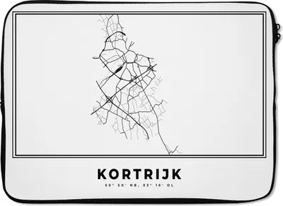 Produktbild von MuchoWow® Laptop Hülle 13 Zoll Karte - Stadtplan - Kortrijk - Belgien - Schwarz und weiß Laptoptasche - Laptophülle - Sleeve - Rundumschutz