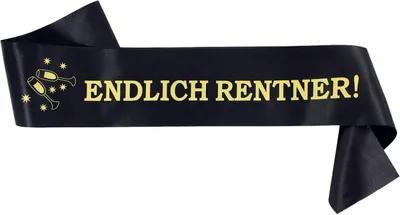 A black sash with gold text and graphics for a retirement party.