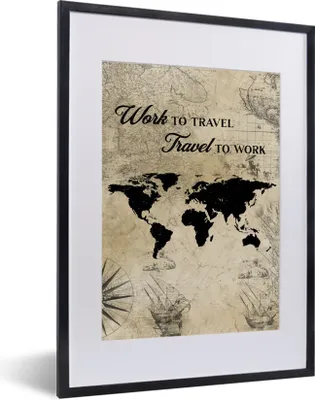 Produktbild von MuchoWow® Gerahmtes Poster Weltkarte - Vintage - Zitat 30x40 cm - Poster mit Schwarzem Bilderrahmen Wandposter Rahmen Foto Bilder - Wandposter Schlafzimmer