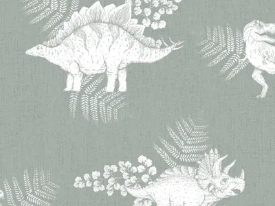 Produktbild von Waschbare Tapete DINOSAURIER für die Wand im Kinderzimmer Grau
