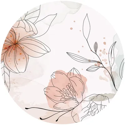 Produktbild von Sticker Kreis BLUMEN Blätter Aquarell Line-Art Natur Flora Wanddeko Aufkleber Wohnzimmer Mädchenzimmer 100 cm x 100 cm