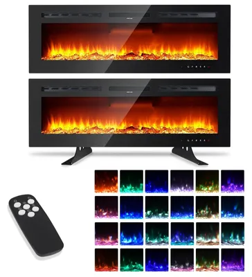 Immagine prodotto di Stufa elettrica 3D, camino da parete, riscaldamento d'atmosfera, camino a LED - 152 cm (60 pollici) - 12 colori, effetto fiamma