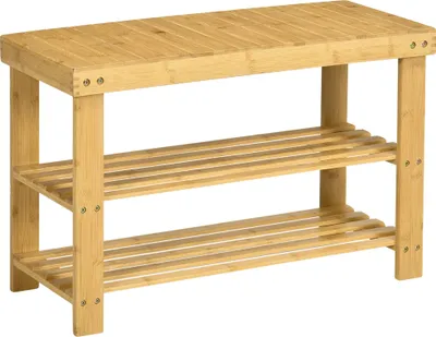 Image de Étagère à chaussures, 3 niveaux, en bambou, bois naturel, 70 x 28 x 45 cm