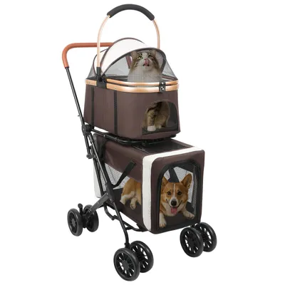 Produktbild von Klappbarer Hundewagen,2 Etagen Hundewagen für Kleine Hunde und Katzen,Pet Stroller Hundebuggy Für Mehrere Haustiere,Hundebox für Hunde & Katzen