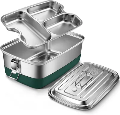Immagine prodotto di Scatola per il pranzo sostenibile in acciaio inox da 2000 ml - Bento box a prova di perdite con 3 scomparti, senza BPA e rispettoso dell'ambiente, scatole per il pranzo in metallo per bambini e adulti