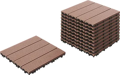 Produktbild von BELIANI Terrassenfliesen Set Braun WPC 30x30 cm 11 Stück mit Klicksystem Holzoptik Modern Klickfliesen Balkonfliesen Bodenplatten für Außen Draußen
