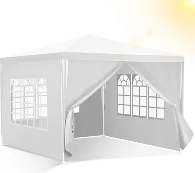 Obrázok produktu pre TolleTour 3 x 3 m záhradný altánok so 4 bočnými panelmi prenosný nepremokavý stan párty stan, na záhradnú terasu oslavu, biely