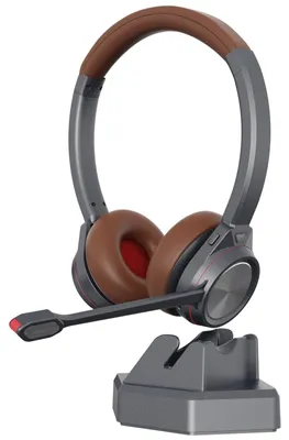 Produktbild von Bluetooth Headset mit Mikrofon Wireless Headset mit AI Noise Cancelling Mikrofon Ladestation USB-Dongle 40+ Std Akku On-Ear Kabellose Kopfhörer für Büro
