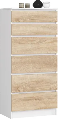 Produktbild von Kommode AKORD K60 Weiß 60 cm 6 Schubladen Front Sonoma-Eiche B60 x H130 x T40 cm