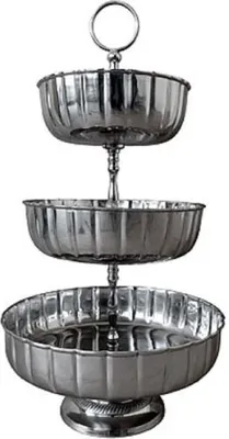Produktbild von Casa Padrino Luxus Etagere 3-Stufig mit Tragegriff Silber Ø 28 x H. 52 cm - Hotel & Restaurant Accessoires