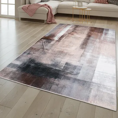 Produktbild von TT Home Wohnzimmer Teppich Flachgewebe Abstraktes Design Used Look Modern Waschbar Größe 120 cm Rund