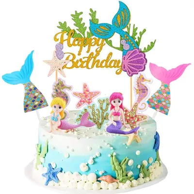 Immagine prodotto di Decorazioni per torta a tema sirena, set da 13 pezzi, topper per torte, decorazioni per compleanni, set per decorare torte per bambini