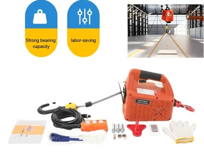 Obrázok produktu pre Elektrický navijak – žeriavový zdvihák 1500 W – diaľkové ovládanie – nosnosť 500 kg – rýchlosť zdvihu 5 m/min – hák s kladkostrojom