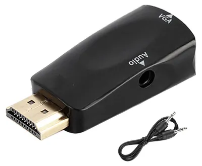 Image de Adaptateur convertisseur HDMI femelle vers VGA HD 1080P avec câble de sortie audio 3,5 mm, noir