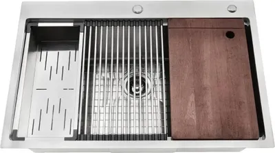 Immagine prodotto di Lavello - Lavello da incasso a una vasca - 84 x 56 cm - Acciaio inox 304 - Senza rubinetto - 1 foro per rubinetto - Con scarico a scomparsa e piastra di copertura
