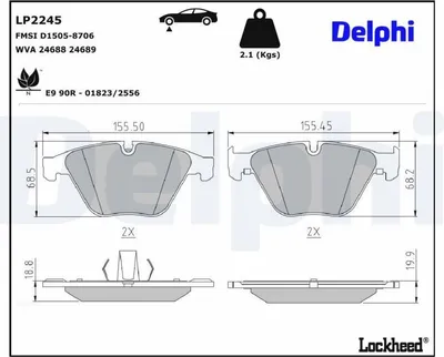 Produktbild von DELPHI Bremsbeläge Satz Vorne Bremsklötze für BMW 5 Touring (F11) LP2245