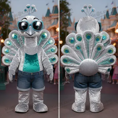 Produktbild von Silber MASTICOT schimmernder Cartoon-Pfauen-Maskottchen