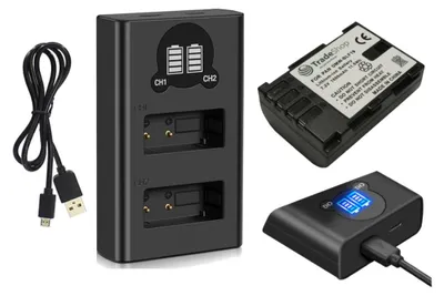 Produktbild von 2in1 Set: Akku + USB Dual LCD Schnell-Ladegerät für 2 Akkus ersetzt DMW-BLF19 kompatibel mit Panasonic Lumix DC-GH5 DC-GH9 DMC-GH3 DMC-GH4 Ladestation