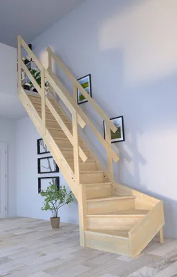 Produktbild von Holztreppe Korfu 1/4 gewendelter Ausführung links-Holzgeländer-beidseitig-mit Setzstufen