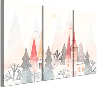 Produktbild von LUMASOUL Leinwand Bilder 90x60 cm, Leinwandbild Winter Motiv 3, Wandbilder Holzrahmen und Webstuhl Wohnzimmer und Schlafzimmer, 3 teilig