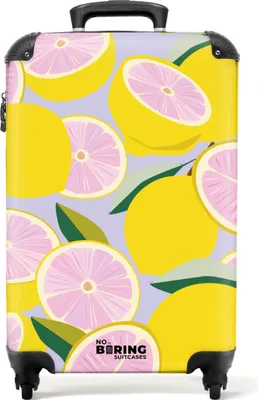 Obrázek produktu pro NoBoringSuitcases.com Příruční kufr z tvrdé skořepiny 55x35x20 cm, 36L, Barevné potisky ovoce pro ženy: Fialový se žlutými růžovými citrony, cestovní kufr na 4 kolečkách