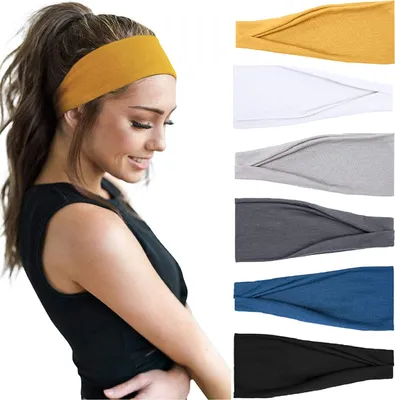 Produktbild von Stirnband Damen Stirnband Sport Haarband Elastisches Breites Stirnband Damen Yoga Workout Stirnband (6PCS)