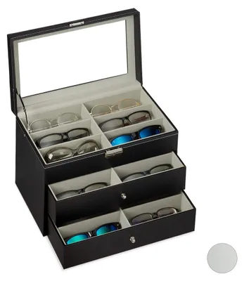 Produktbild von Brillenbox Brillenetui Brillenkoffer - Platz für 18 Brillen - Kunstleder - Aufbewahrungsbox für Sonnen- und Lesebrillen