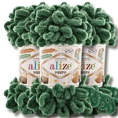 Productafbeelding van Alize 3x 100g Puffy garen, effen kleur, geschikt voor haken en breien (mosgroen - 532)