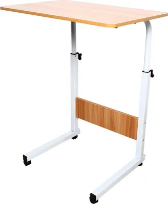 Image de Bureau de bureau, table d'ordinateur réglable en hauteur, roulettes pivotantes, bois, kaki foncé