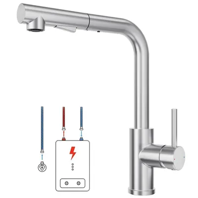 Produktbild von Lonheo Niederdruck Küchenarmatur Gebürsteter Edelstahl Ausziehbar, Wasserhahn Küche mit Brause, 360° Drehbar Spültischarmatur für Kleinspeicher