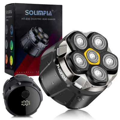 Produktbild von SOLIMPIA HT-935 Pánský elektrický holicí strojek, 6hlavý holicí strojek na pleš, vodotěsný IPX6, LED displej