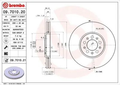 Immagine prodotto di 2x BREMBO 09.7010.21 Disco freno asse anteriore