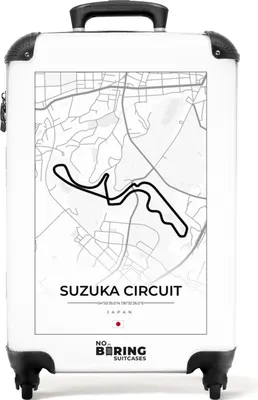Produktbild von NoBoringSuitcases.com® Koffer Handgepäck Trolley Rollkoffer Kleine Reisekoffer mit 4 Rollen - Rennstrecke - Suzuka Circuit - F1 - Japan - Weiß - Cabin Size < 55x40x23 cm & 55x40x20 cm - Fotokoffer - Kabinenkoffer - BoardgepäckHandgepäck Koffer 55x35x20 cm, 36L,