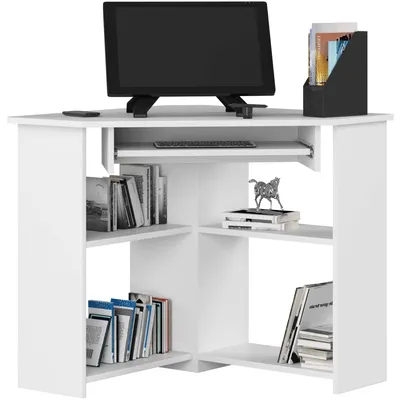 Immagine prodotto di Scrivania angolare 80x80 cm, scrivania per computer con cassetto estraibile per la tastiera, soluzione angolare, finitura opaca, altezza 74 cm