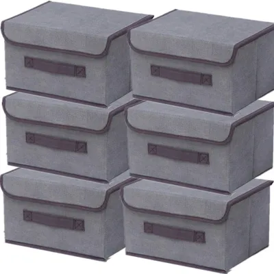 Produktbild von 6-teiliges Set faltbarer Aufbewahrungsboxen aus Stoff mit Deckel, 26 × 19 × 16 cm, Aufbewahrungsboxen aus Stoff mit Deckel, Kleiderschrank-Organizer