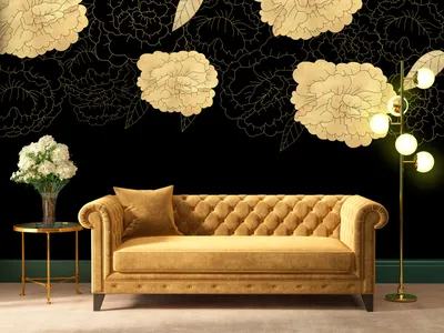 Produktbild von Vlies Fototapete Abstrakt 400x280 cm Tapeten Wandtapete XXL Päonie Pfingstrosen Blumen Natur gold schwarz b-A-10206-a-b