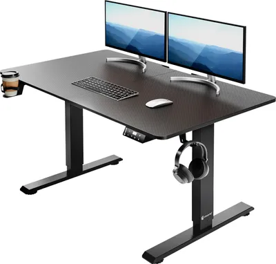 Image de Casaria Bureau réglable en hauteur électrique Noir 110cm bureau assis debout écran LCD support accessoires télétravail
