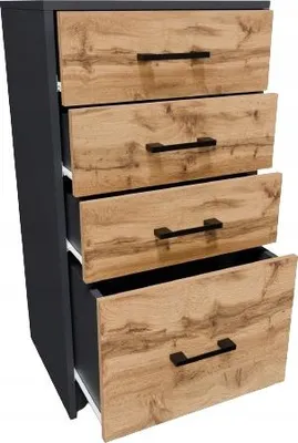 Obrázek produktu pro Komoda, skříňka, 45 cm, 4S, GRAFIT-WOTAN, 4 zásuvky, antracitová sloupová police, ROB
