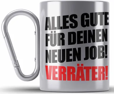 Produktbild von Trendation - Jobwechsel Edelstahl Tasse Karabiner Geschenk Kollegin Kollege Lustig Abschiedsgeschenk Sprüche - Alles Gute Für Deinen Neuen Job - (Silber)