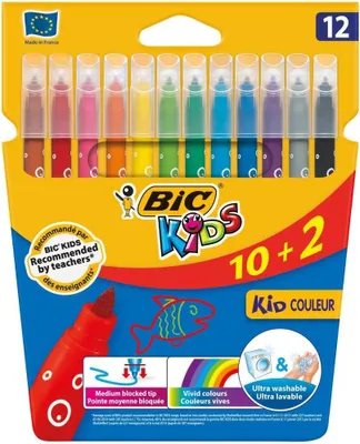 Image de Lot de 12 feutres lavables pour enfants, multicolores. Adapté aux enfants, couleurs variées, taille unique