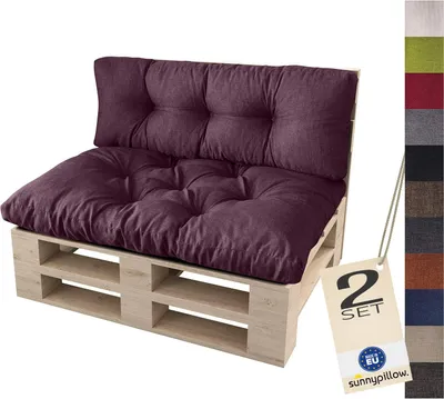 Produktbild von sunnypillow Palettenkissen für Palettenmöbel - 2er Set - Palettenauflage 120 x 80 für Palettensofa - Palettenpolster für Garten, Gesteppte Kissen für Europaletten - Sitzkissen & Rückenkissen Violett
