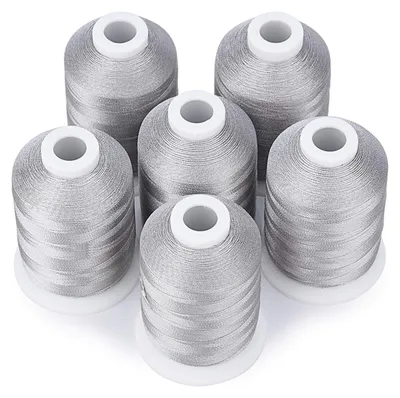 6x Polyester-Stickgarn 1000 m silber für Nähmaschinen