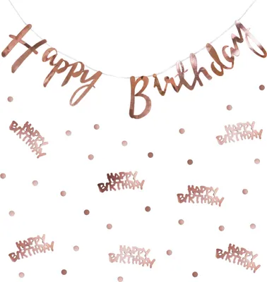 Produktbild von Oblique Unique Happy Birthday Geburtstag Party Deko Set - Girlande + Punkt Konfetti - roségold
