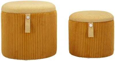 Zdjęcie produktu dla Bolzano Zestaw Puf z Schowkiem Musztardowy 2 szt Ø38x38cm Ø32x28cm